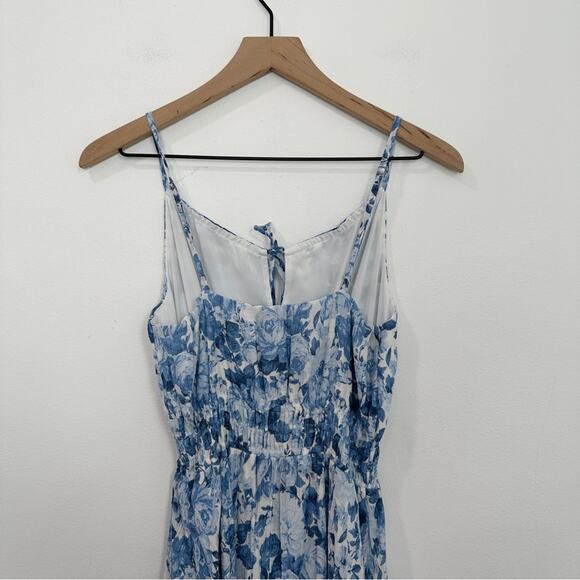 Abercrombie & Fitch Front Tie Maxi Slip Dress Light Blue Floral Women's Medium - Picture 4 of 8